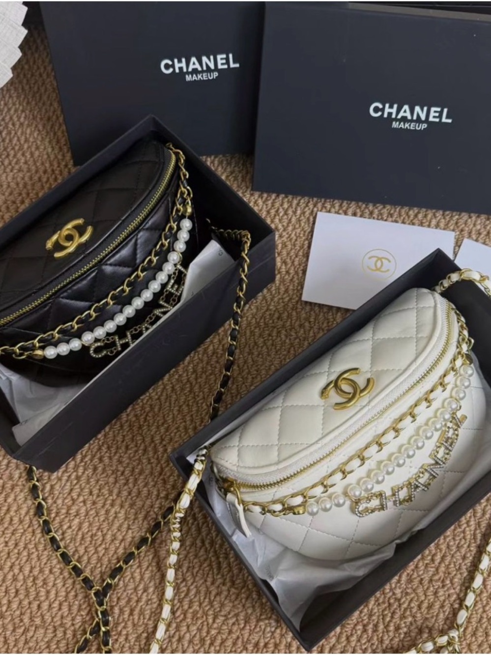GWP-CHANEL Quilted Pearl-Trim Bum Bag in Cream